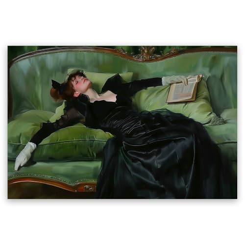 Green Wall Art: Woman Sleeping on Couch Poster