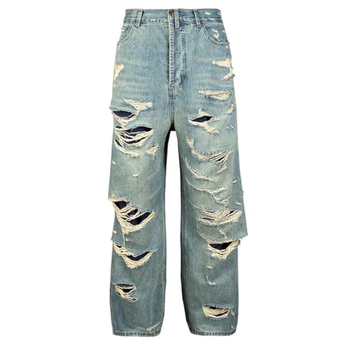 Men’s Retro Washed Jeans, American Style, Curved Edges, Trendy Denim Pants, Summer Streetwear