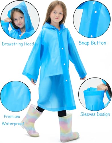 2 Pack Waterproof Raincoats for Kids Reusable,EVA Rain Ponchos Emergency Rain Jacket for Children, Boys and Girls4