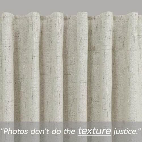 Image of KOUFALL Natural Back Tab Linen Blackout Curtains 52 by 132