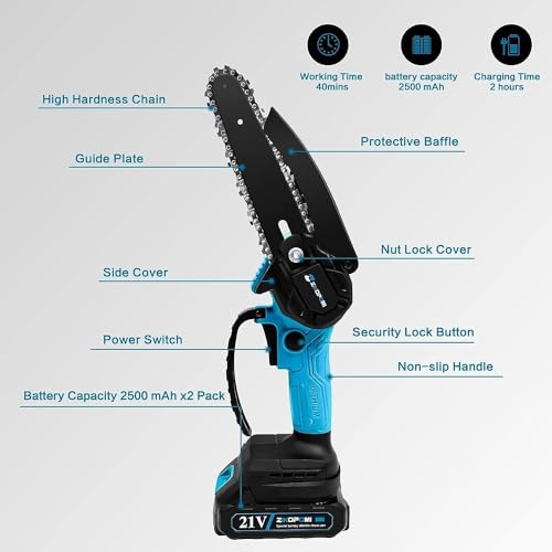 Image of Mini Chainsaw Cordless 6 Inch, Electric Chain Saw, Cordless Small Chainsaw, Battery Powered Hand Saw With Security Lock for Trees Branches Trimming Wood Cutting