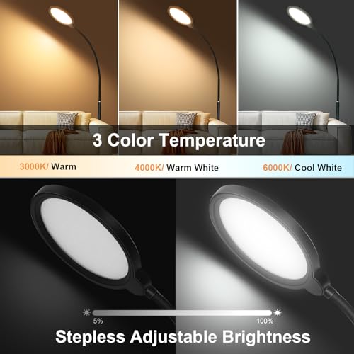 Image of OTREN Floor Lamp LED Dimmable Reading Lamp: 12 W Living Room Floor Lamp with Remote Control - Adjustable Gooseneck - Can be Used as Table Lamp - Floor Lamp for Bedroom Office