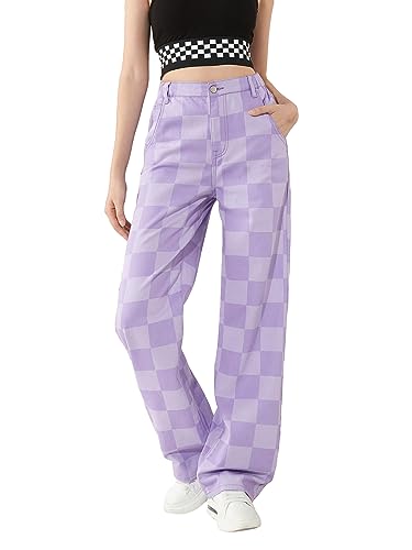 WDIRARA Girl's Butterfly Print Elastic Waist Wide Leg Ripped Jeans Denim Pants