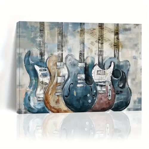 Art mural de guitare bleue sur toile pour un salon à l'ambiance musicale et moderne