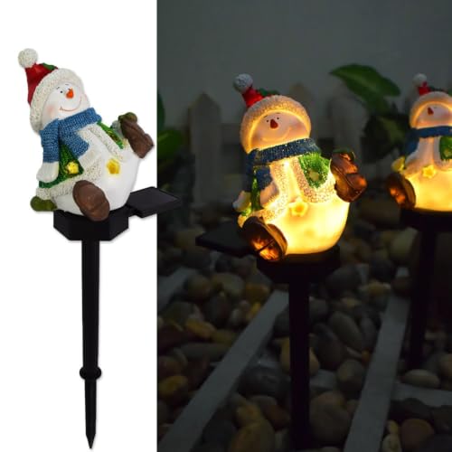 Resin Christmas Snowman Solar Lights Solar Pathway Light With Ground Stake | Solars Garden Lights Christmas Decorations Winter Decorative Outdoor Light Waterproof for Yard Porch Lawn Landscape Lighting - image 2