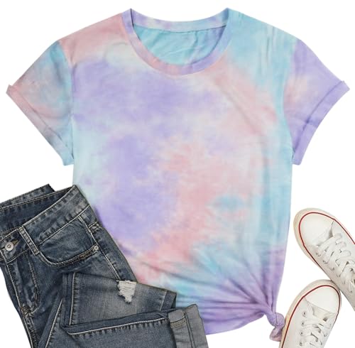 hohololo T-Shirts Batik pour Femmes Tee-Shirts tie-Dye Tops Larges et légers pour l’été