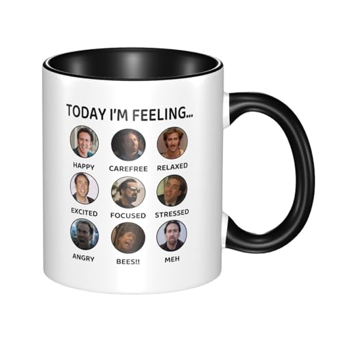 MAGYMTD Funny Nicolas Mug Today Im feeling Nick Cage Face Nicholas Cage Mug Funny Coffee mug for women 11 Ounce Black handle