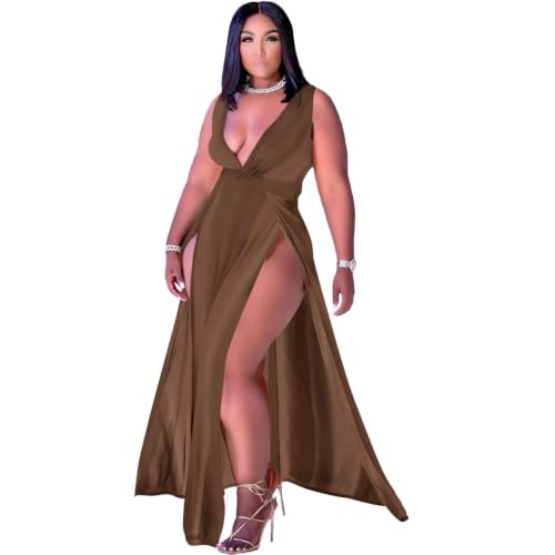 Image of Women's Plus Size Maxi Wrap Dress Sleeveless Deep V Neck Split Dress