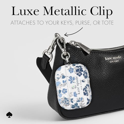 Image of kate spade new york AirPods Pro Protective Case with Keychain Ring - Flowerbed Blue, Compatible with AirPods Pro 2nd / 1st Generation