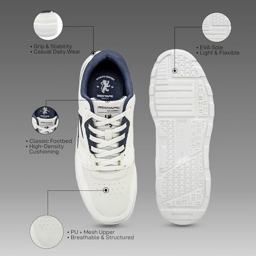 Image of Red Tape Men's Sneakers Blue Pu Mesh Round Toe Lace-Up Lightweight Comfort