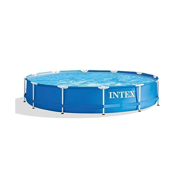 Intex metal frame 12 ft x 30 in round above ground outdoor backyard swimming family pool for kids and adults ages 6 and up blue  urban country home decor