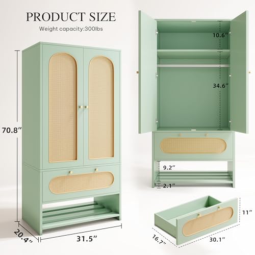 image for DWVO Rattan Armoire Wardrobe Closet - 70