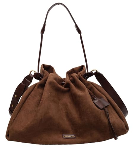 Womens Vintage Faux Suede Crossbody Bag Large Shoulder Tote Purse Drawstring Handbags Top Handle Satchels 2025 - Main Image