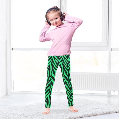 ALAZA Girls' Leggings Children's Yoga Pants Skinny Printed Dance Green Zebra Stripe Comfortable 4T3