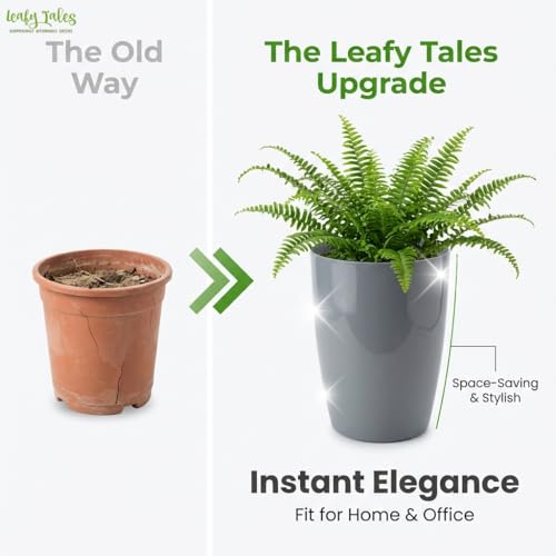 Image of Leafy Tales Modern Round Tower Planter for Home Decor 12 INCH, Highly Durable,Lightweight Indoor Outdoor Planter, Flower Pot Gamla, Pot for Balcony Garden, Vegetables, Flowers & Greenery