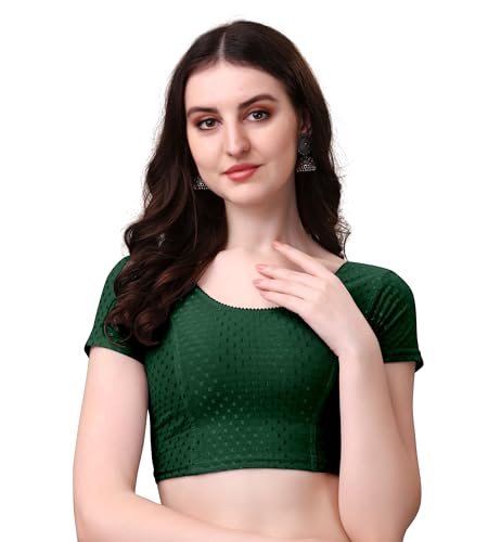 Image of Mogsa Stylish Cotton Saree Blouse for Women | Soft Dobby Stretch Fabric | Round Neck | Stitched Blouse for Party, Casual & Festive Use