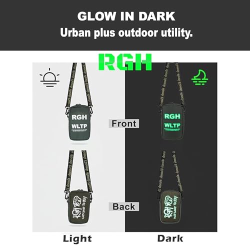 Rough Enough Small Crossbody Shoulder Bag Over Cell Phone Purse for Men Women Preppy Teens Glow in Dark Logo Travel Dog Walking Army Green4
