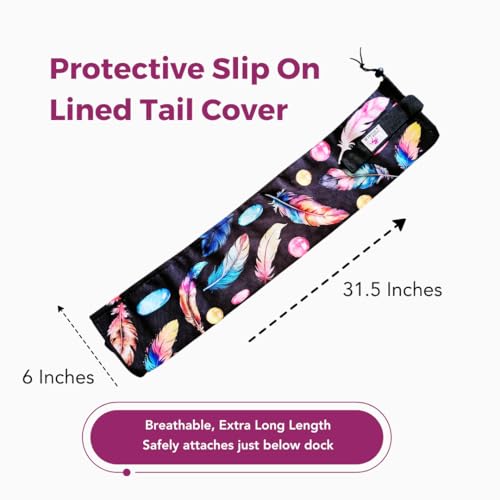 Image of MANE & STABLE Horse Tail Bag - 31.5 inch Waterproof Adjustable Tail Wrap, Black Feathers | Lined Protector for Braided or Loose Tails