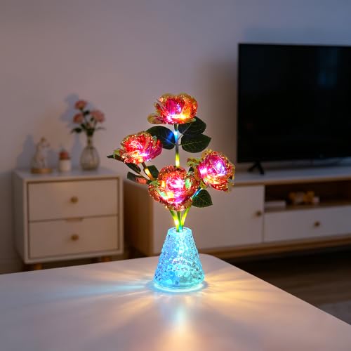 Image of Golden Foil Rose Table Lamp, Night Light Birthday Gift for Women Home Decor