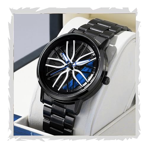 Image of GOLDENIZE FASHION Branded Men's Sport Quartz Watch Car Wheel Dial Rotating Casual Fashion Stainless Steel Alloy Men Multicolour Luxury Watches Wheel Dial Men's Metal Watch Gift Creative Watch