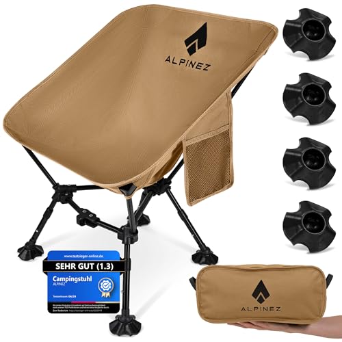 ALPINEZ Campingstuhl faltbar leicht höhenverstellbar | kleines packmaß...