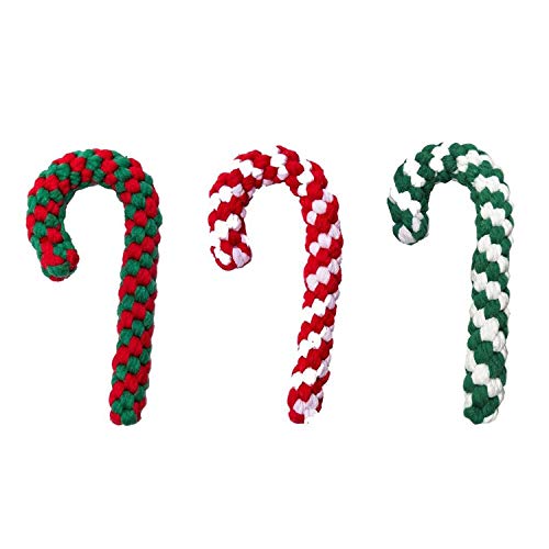Medoore 3 Pieces Christmas Dog Chew Toy Xmas Candy Cane Dog Rope Toy