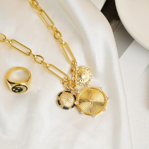 Chunky 18K Gold Plated Chain Choker Sun Round Pendant Necklaces for Women Jewelry2