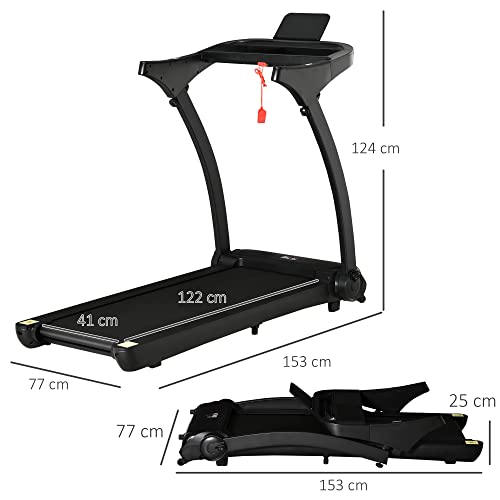 HOMCOM Laufband Klappbar elektrisch 550 W 1-12 km/h 2HP LCD-Display Handyhalterung geeignet für Home Gym Indoor Fitness leicht zu bewegen und zu lagern Schwarz 153 x 77 x 124 cm – Bild 4