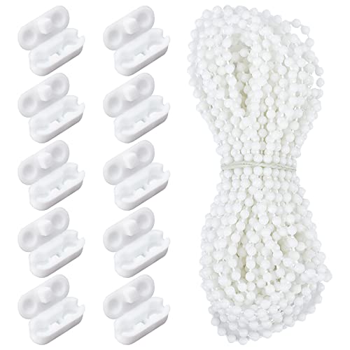 Gorgecraft 10.9Yds/10M Roller And Roman Shade Blind Bead Chain Cord White Plastic Roller Beaded Chain Repair Curtain Rope With 10Pcs Plastic Chain Connectors For Roller Blind Replacement, White #TOP12