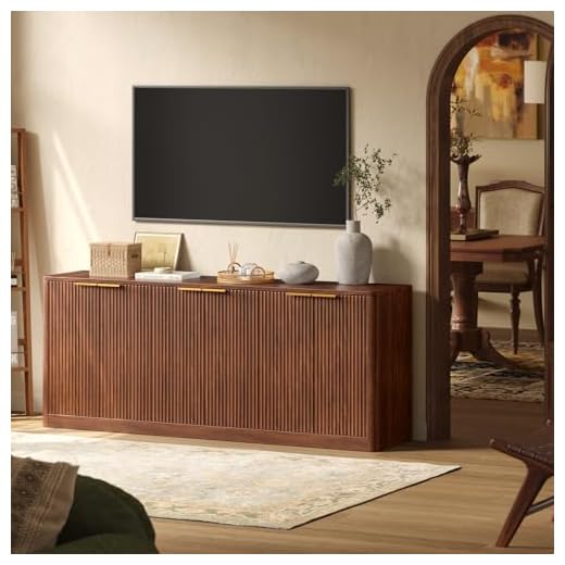 67" Fluted Walnut Buffet Cabinet