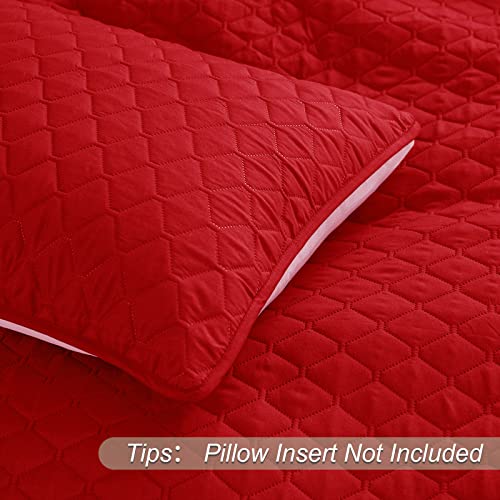Exclusivo Mezcla Reversible California King Size Quilt Bedding Set with Pillow Shams, Lightweight Quilts Cal King Size, Soft Bedspreads Bed Coverlets for All Seasons - (Red, 112"x104")