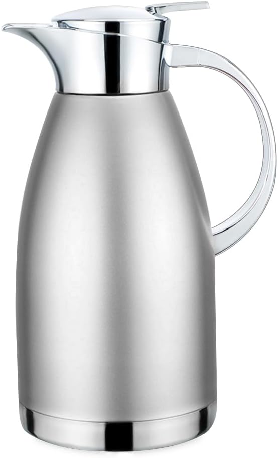 61oz Coffee Carafe Airpot Insulated Coffee Urn Stainless Steel Vacuum Thermal Pot Flask for Coffee, Hot Water, Tea, Hot Beverage - Keep 12 Hours Hot, 24 Hours Cold (Silver) …