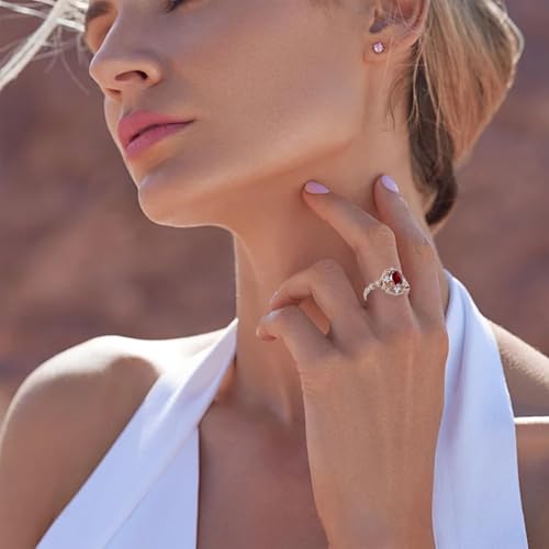 2CT Oval Cut Gemstone Vintage Rings for Women Silver 10K 14K 18K Gold Birthstone Art Deco Engagement Promise Rings for Wedding Anniversary Available in White/Yellow/Rose Color4