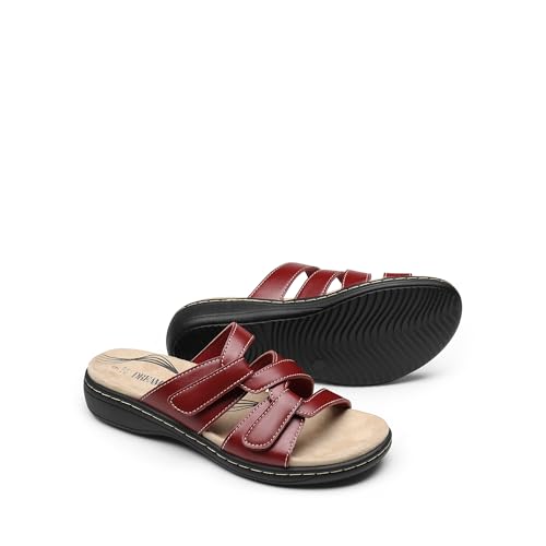 Image of DREAM PAIRS Women's Slides Slip on Sandals | Arch Support Slip on Flat Sandals Wide Plantar Fasciitis Soft Cushion Slippers With Adjustable Straps