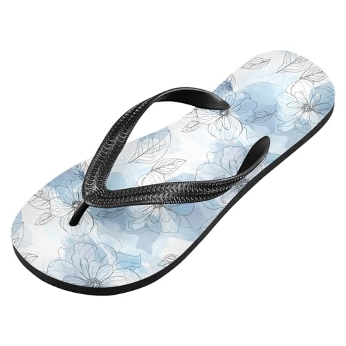 Floral Leaf Sketch Blue Flip Flops for Beach Thong Sandals Anti-slip Lightweight Beach Shoes for House Indoor Outdoor2