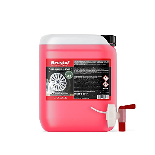 Brestol wheel rim cleaner acid, 5 litre concentrate includingoutlet valve of 51 mm (1270.5A) for alloy and steel wheels rims