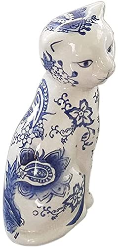 Amazon.co.jp: 置物・オブジェ 青と白の磁器猫の像の装飾品中国の