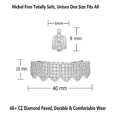 Lureen Silver Pave Full Cz Bar Grillz Teeth Top And 6 Bottom Set Grills + Extra Molding Bars #TOP2