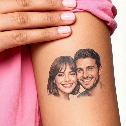 Valentine's Day Custom Photo Temporary Tattoos - Personalized Face Stickers for Parties - Set of 12 Skin-Safe Fun Face Decals for Birthdays, Events & Celebrations
