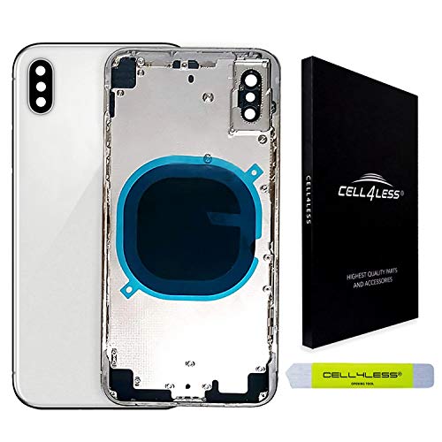 Cell4Less Back Housing Assembly Metal Frame w/Back Glass - Sim Card Tray and Camera Frame and Lens for iPhone X NO Logo (Silver)
