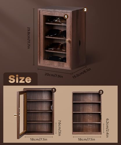 Image of Homde Sunglass Organizer for Men: Versatile Wooden Eyeglass Case for Dressers - Spacious Storage with Drawer & Clear Window for Retail & Home Use