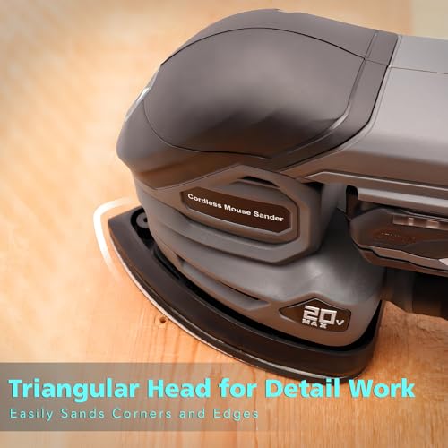BLUEMARS 20V Cordless Mouse Sander, Mini Handheld Sander for Wood,Drywall,Floor, 20Pcs Sandpapers, 12000 RPM Detail Sanders with Dust Collection Bag, 2.0AH Battery and Charger Included 6 BLUEMARS 20V Cordless Mouse Sander, Mini Handheld Sander for Wood,Drywall,Floor, 20Pcs Sandpapers, 12000 RPM Detail Sanders with Dust Collection Bag, 2.0AH Battery and Charger Included - Image 6