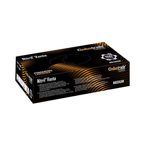 Industrade by Meditrade NITRIL StellarGrip Black Nitrile Industrial Gloves, Diamond Texture for Enhanced Grip