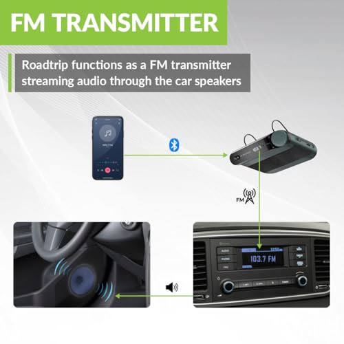 Image of Avantree Roadtrip - Car Bluetooth Speaker & Wireless FM Transmitter Kit 2-in-1 for Streaming Cell Phone Audio to Car Speaker with Hands-Free 6W Speakers, Built-in Mic, and Long 22hr Playtime