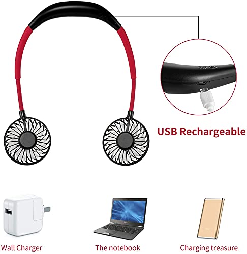 Hniuyun Portable Neck Fan, 360 Degree Free Rotation Personal Cooling Fan Handheld Portable Fans, Sports Fan Usb Rechargeable (3 Speed Adjustable)(Black) #TOP3