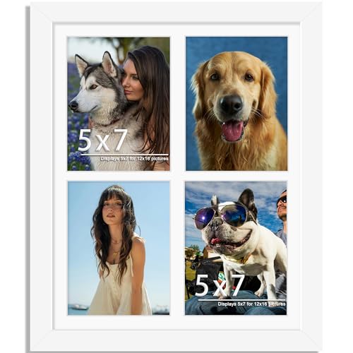 Image of DUENPY 12x16 Picture Frame 5x7 Collage Picture Frame Displays Four 5x7 inch Photos or 12x16 (Without Mat) for Available Horizontal Wall Mounting Display and Vertical White