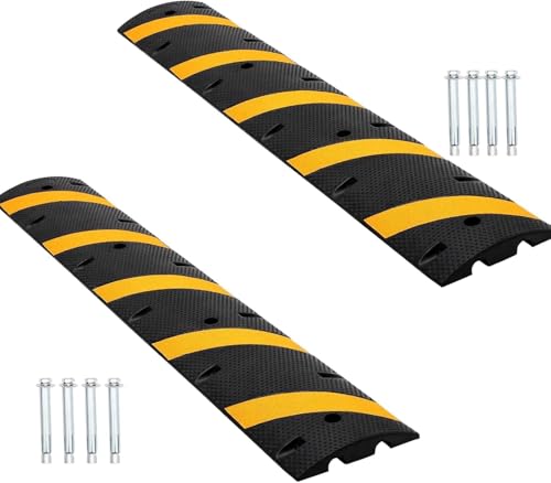Recycled Rubber Speed Bump 6ft 2Pack - Industrial-Grade for Asphalt, Temporary Use for Driveways, 2 Inch High for Gravel Roads, Durable Rubber Design, Ideal for Neighborhood Roads.