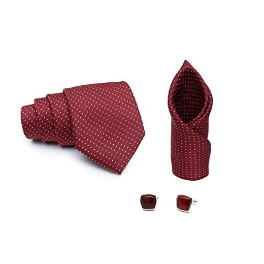 MENSOME Men's Cotton Neck Tie, Cuff Links and Pocket Square Set (Maroon, Free Size)