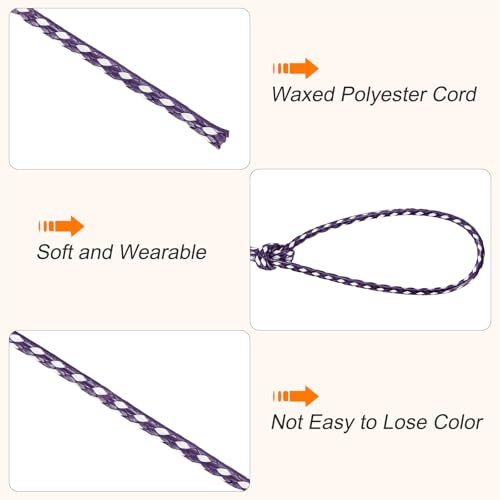 Cordón encerado de 2 mm morado oscuro y blanco para hacer pulseras 4