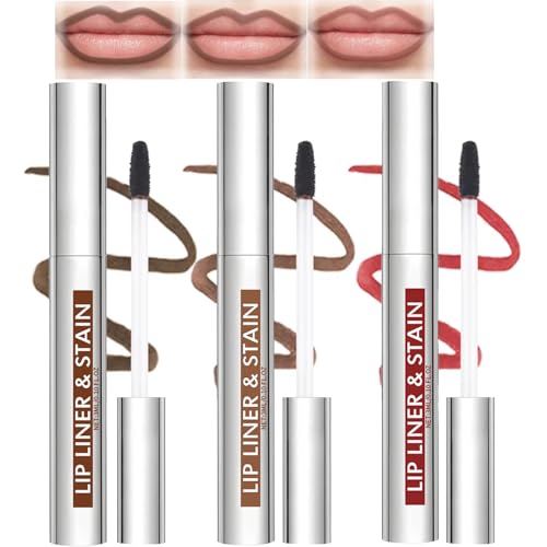 Peel Off Lip Liner Set, 3PCS Peel Off Tattoo Lip Liner with Matte Finish, Waterproof Lip Stain, Highly Pigmented Lip Tint, Tattoo Lipstick Makeup Gift for Women (Light Brown/Dark Brown/Burgundy)